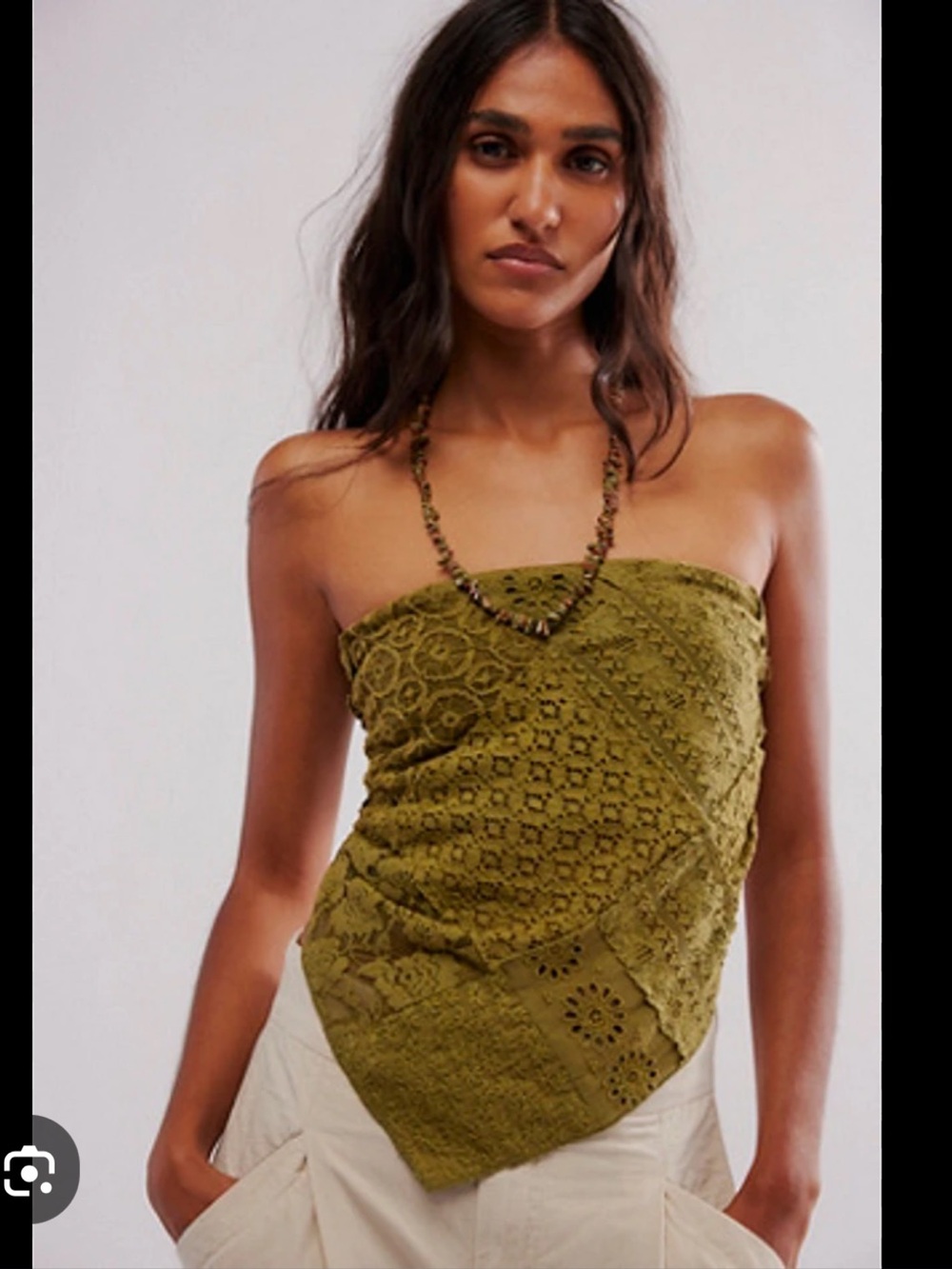 Free People Olive Green Lace Bandana Top